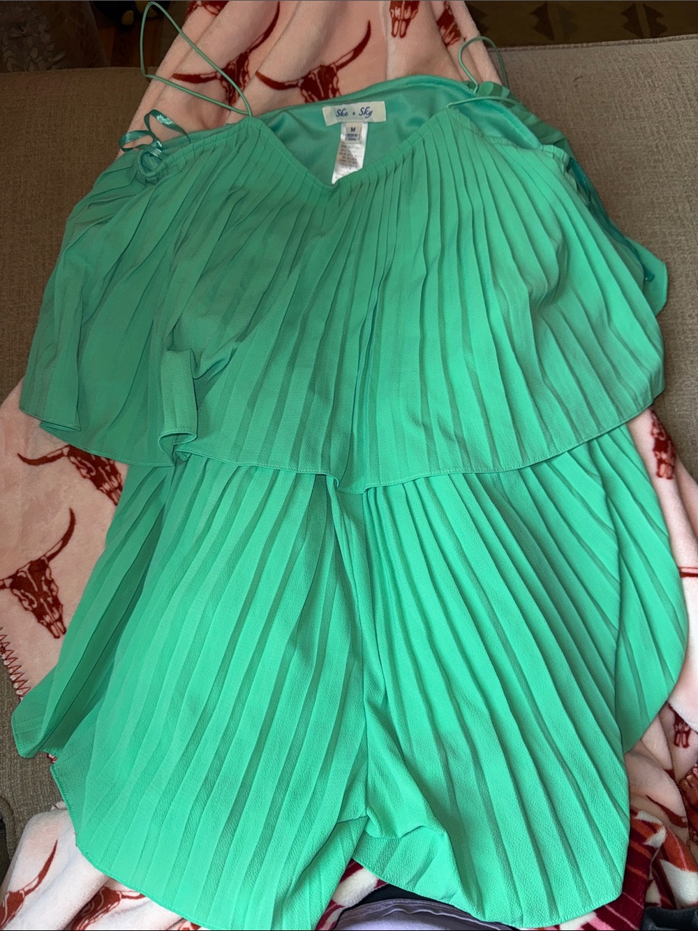 She + Sky Teal Pleated Romper